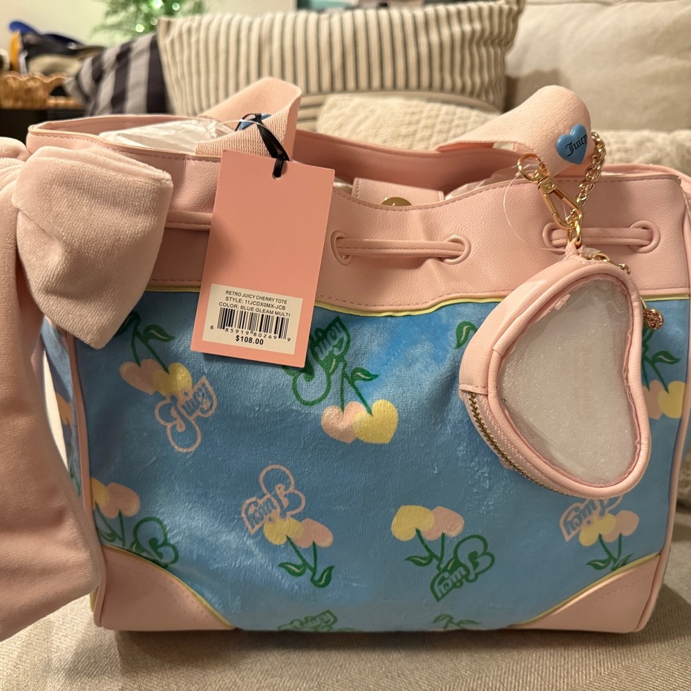 Viral Juicy Couture Retro Juicy Cherry Gelato Daydreamer Tote Bag Blue Gleam